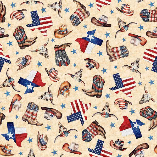 All Texas Shop Hop 2025 - Patriotic Texas Icons - Oatmeal 30889-E