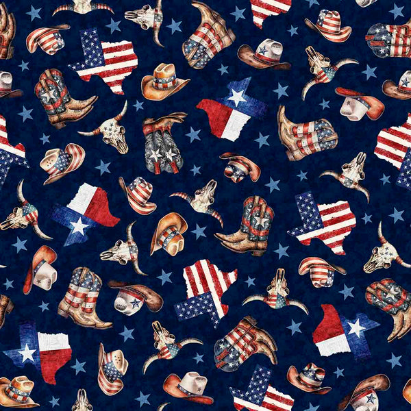 All Texas Shop Hop 2025 - Patriotic Texas Icons - Navy 30889-N