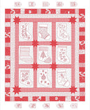 Redwork Christmas Stocking Panel 847P-88